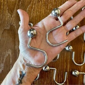 1 set of 12 chrome / silver tone shower curtain rings / hooks